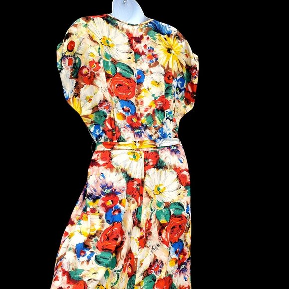 1930s Rayon Crepe Floral Day Midi Dress Size 6 8 with Side Metal Talon Zip - Picture 12 of 12